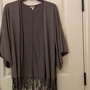 Gray fringed shawl